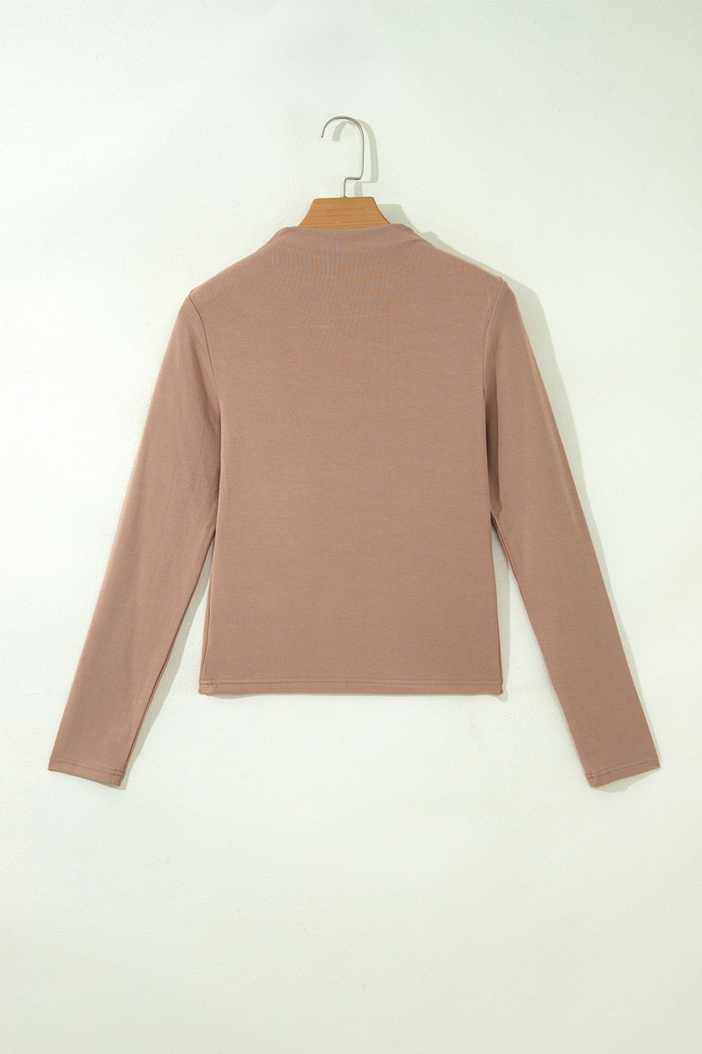 Straw Yellow Solid Color Ribbed High Neck Long Sleeve Sheath Top