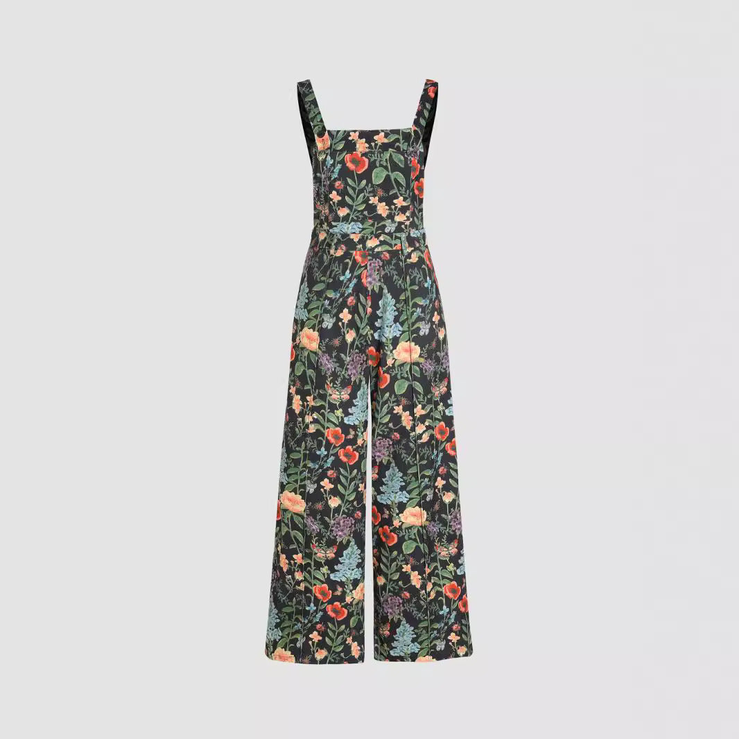 Floral Wide Leg Overalls-TOPS / DRESSES-[Adult]-[Female]-Black-S-2022 Online Blue Zone Planet