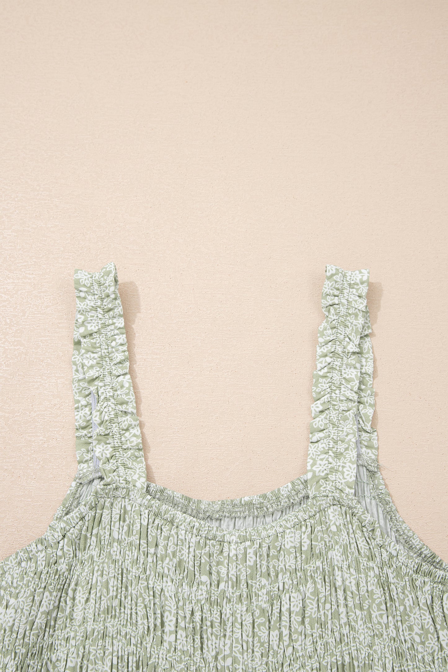 Green Smocked Bodice Square Neck Sleeveless Floral Jumpsuit-Bottoms/Jumpsuits & Rompers-[Adult]-[Female]-2022 Online Blue Zone Planet