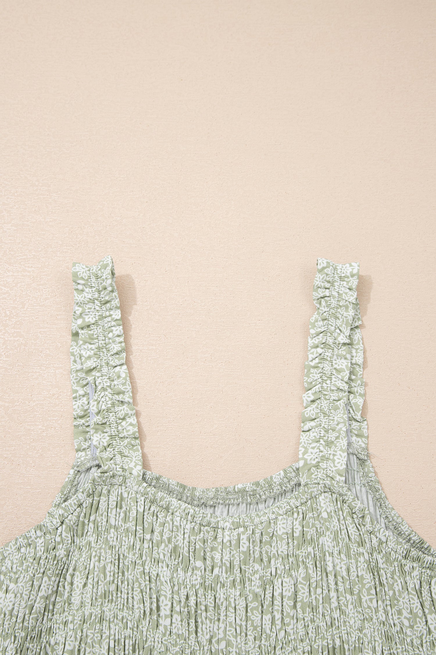 Green Smocked Bodice Square Neck Sleeveless Floral Jumpsuit-Bottoms/Jumpsuits & Rompers-[Adult]-[Female]-2022 Online Blue Zone Planet