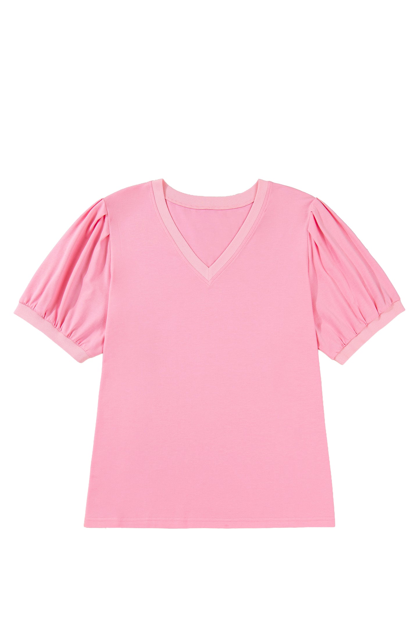 Bonbon V Neck Pleated Short Puff Sleeve Plus Size Blouse-Plus Size/Plus Size Tops/Plus Size Blouses & Shirts-[Adult]-[Female]-2022 Online Blue Zone Planet