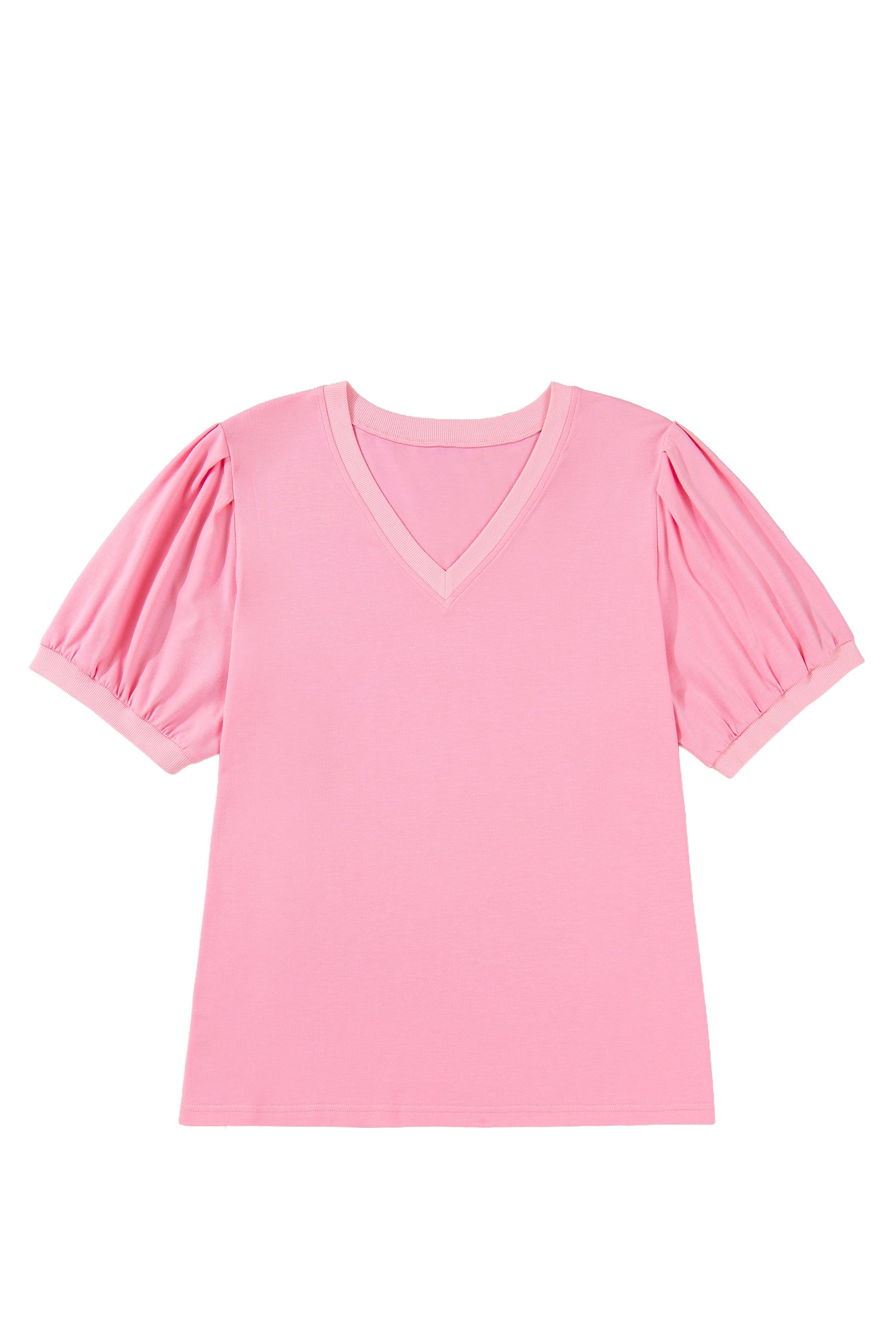 Bonbon V Neck Pleated Short Puff Sleeve Plus Size Blouse-Plus Size/Plus Size Tops/Plus Size Blouses & Shirts-[Adult]-[Female]-2022 Online Blue Zone Planet