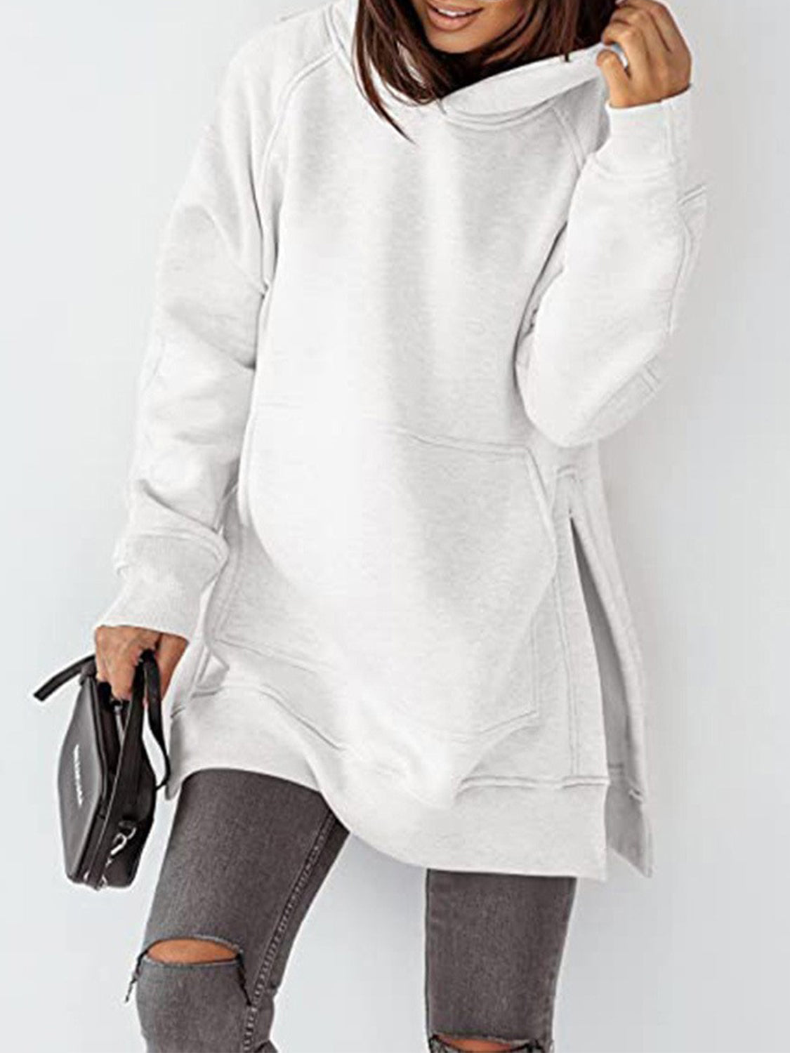 Slit Pocketed Raglan Sleeve Hoodie-HOODIES-[Adult]-[Female]-Ivory-S-2022 Online Blue Zone Planet