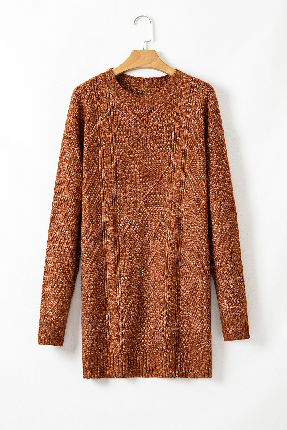 Black Twist Cable Knit Drop Shoulder Loose Fit Sweater Dress - Blue Mist Green / M by Blue Zone Planet Black Twist Cable Knit Drop Shoulder Loose Fit Sweater Dress - Blue Mist Green / M by Blue Zone Planet