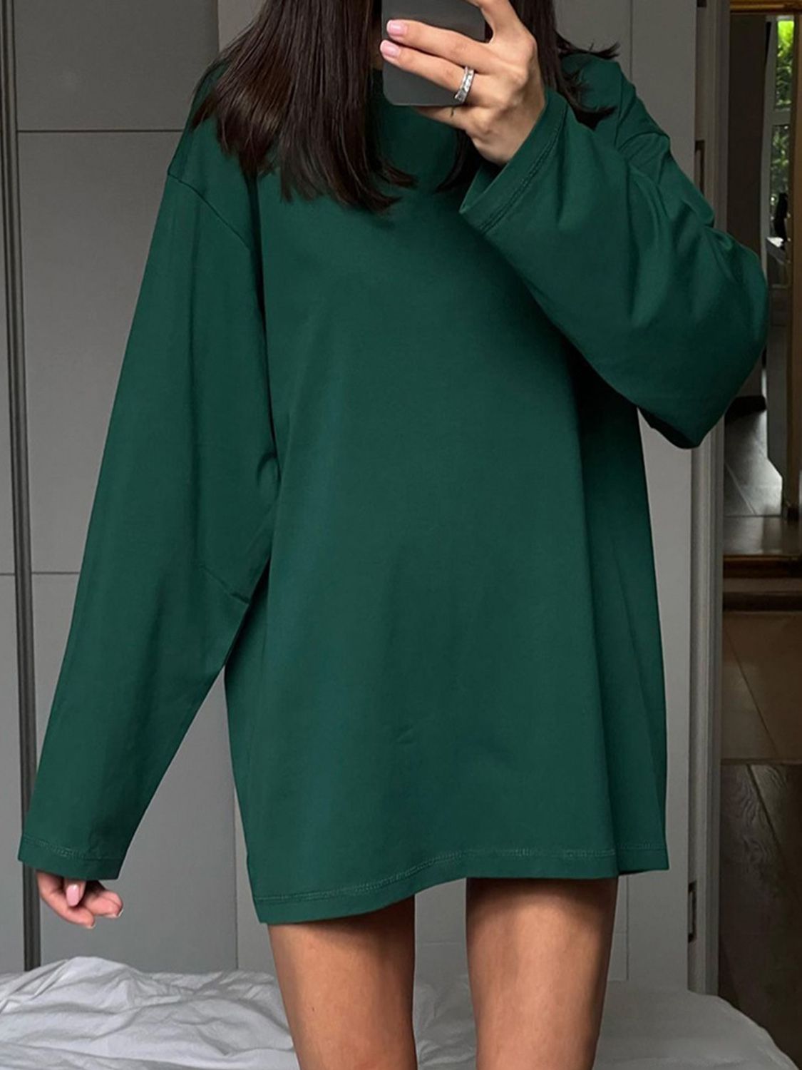 Round Neck Long Sleeve T-Shirt-TOPS / DRESSES-[Adult]-[Female]-Dark Green-S-2022 Online Blue Zone Planet