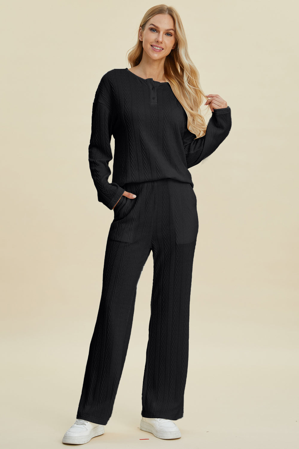 Double Take Full Size Cable-Knit Long Sleeve Top and Pants Set-TOPS / DRESSES-[Adult]-[Female]-2022 Online Blue Zone Planet