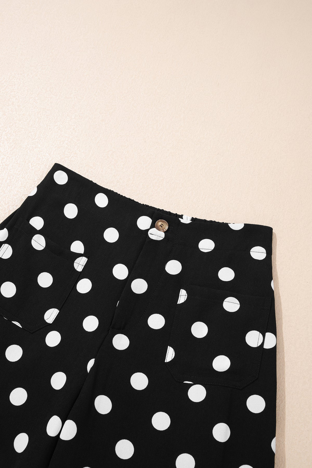 Black Polka Dot Print Patched Pocket Mid-rise Straight Leg Pants-Bottoms/Pants & Culotte-[Adult]-[Female]-2022 Online Blue Zone Planet
