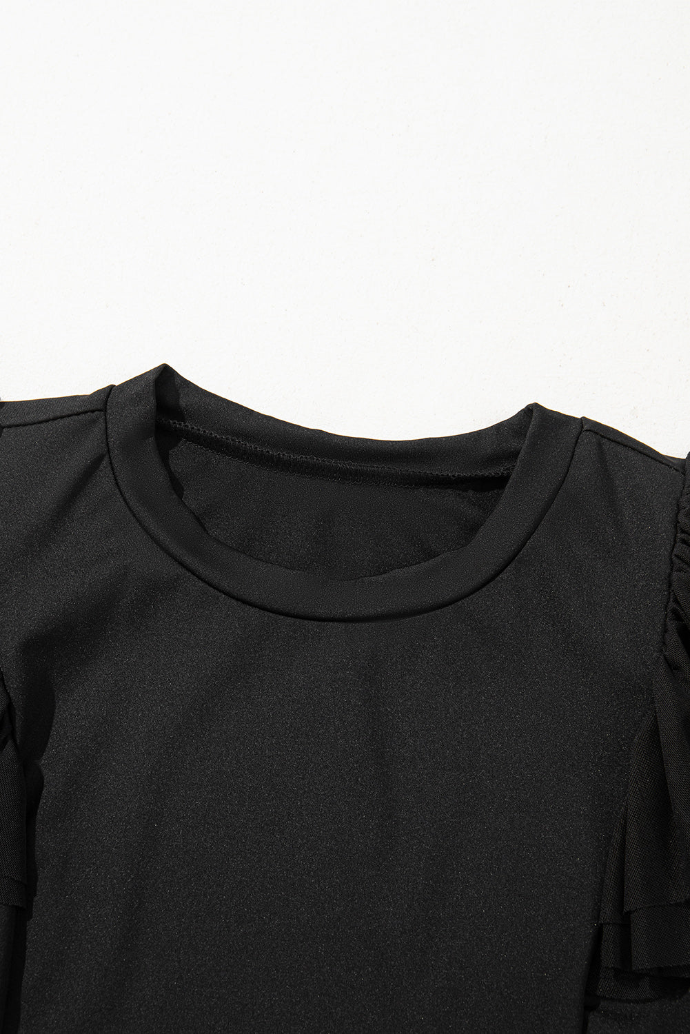 Black Solid Ruffled Mesh Patchwork Sleeve Bodysuit-Tops/Bodysuits-[Adult]-[Female]-2022 Online Blue Zone Planet