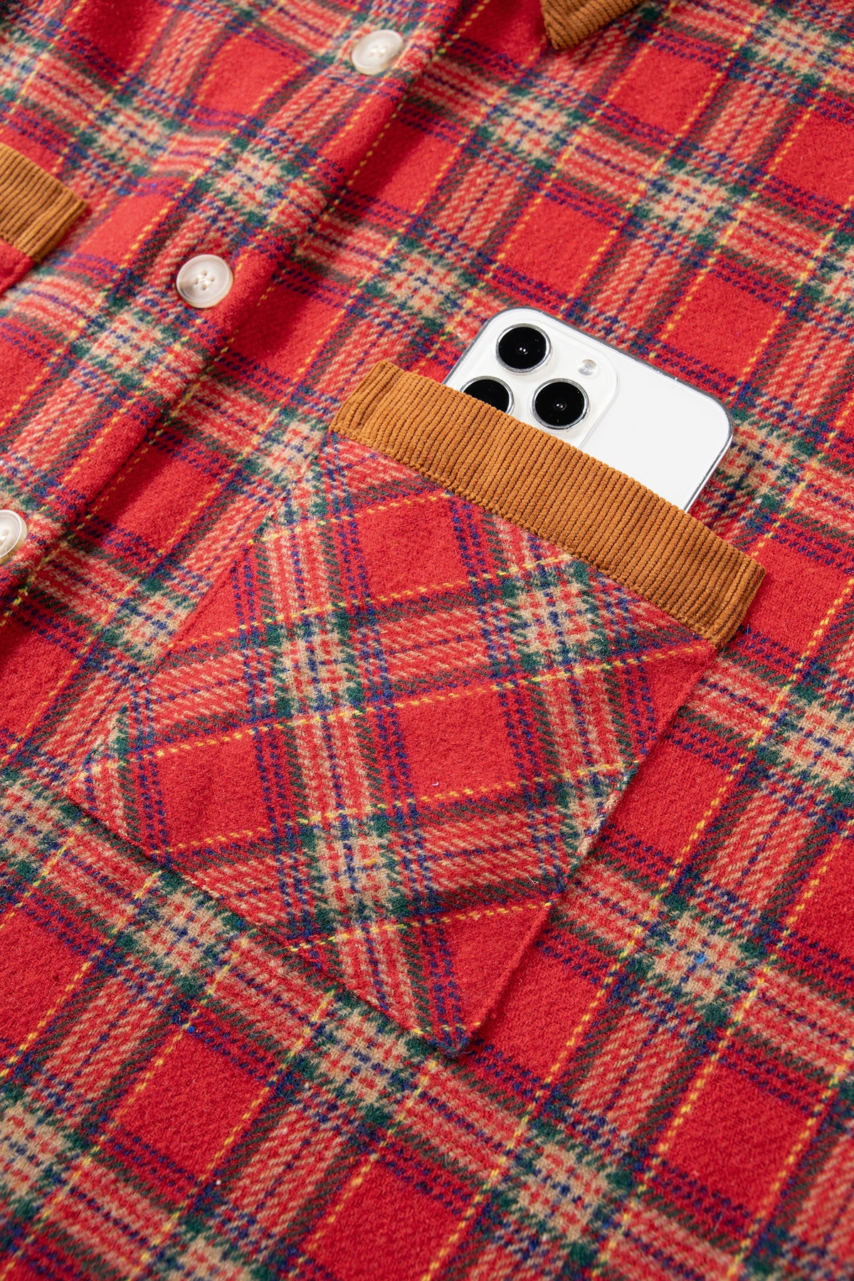 Red Casual Plaid Color Block Collared Button Shacket-Outerwear/Plaid Shackets-[Adult]-[Female]-2022 Online Blue Zone Planet