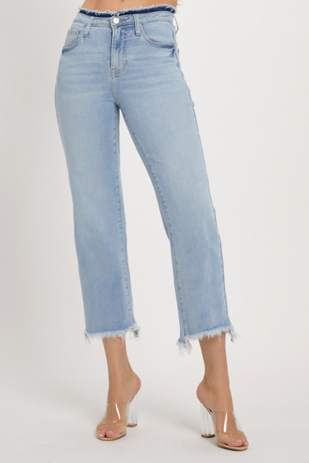 RISEN Full Size High Rise Raw Edge Crop Jeans-[Adult]-[Female]-2022 Online Blue Zone Planet