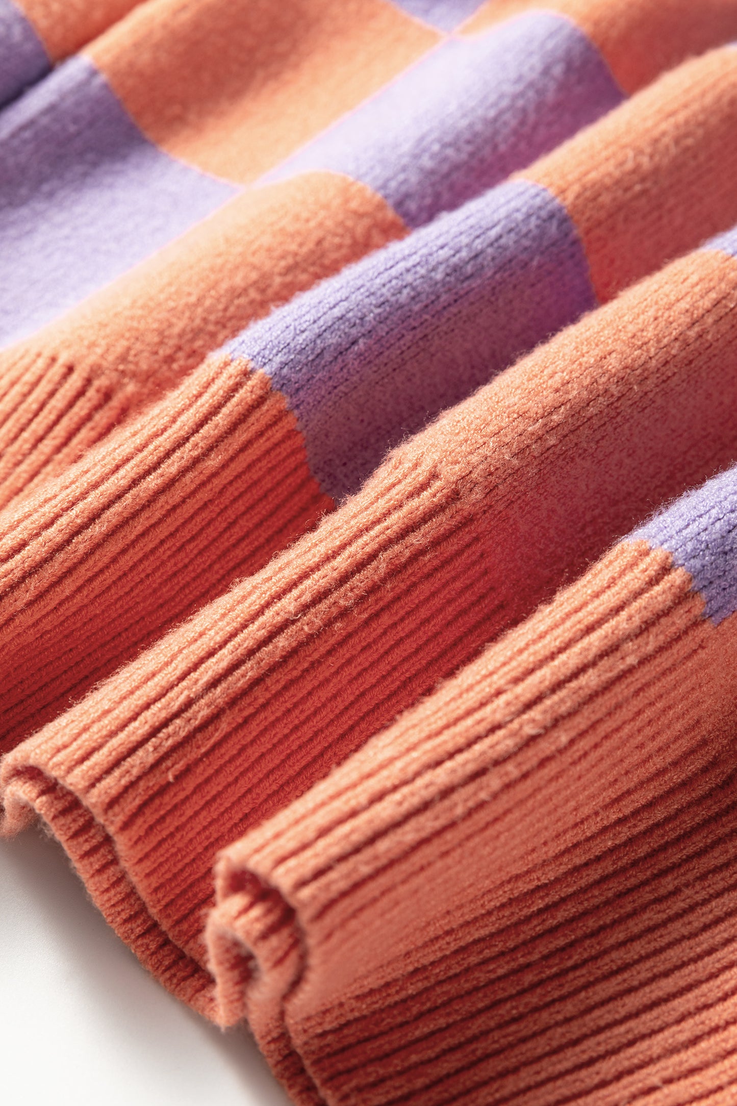 Grapefruit Orange Checkered Pattern Ribbed Trim Knit Baggy Sweater-TOPS / DRESSES-[Adult]-[Female]-2022 Online Blue Zone Planet