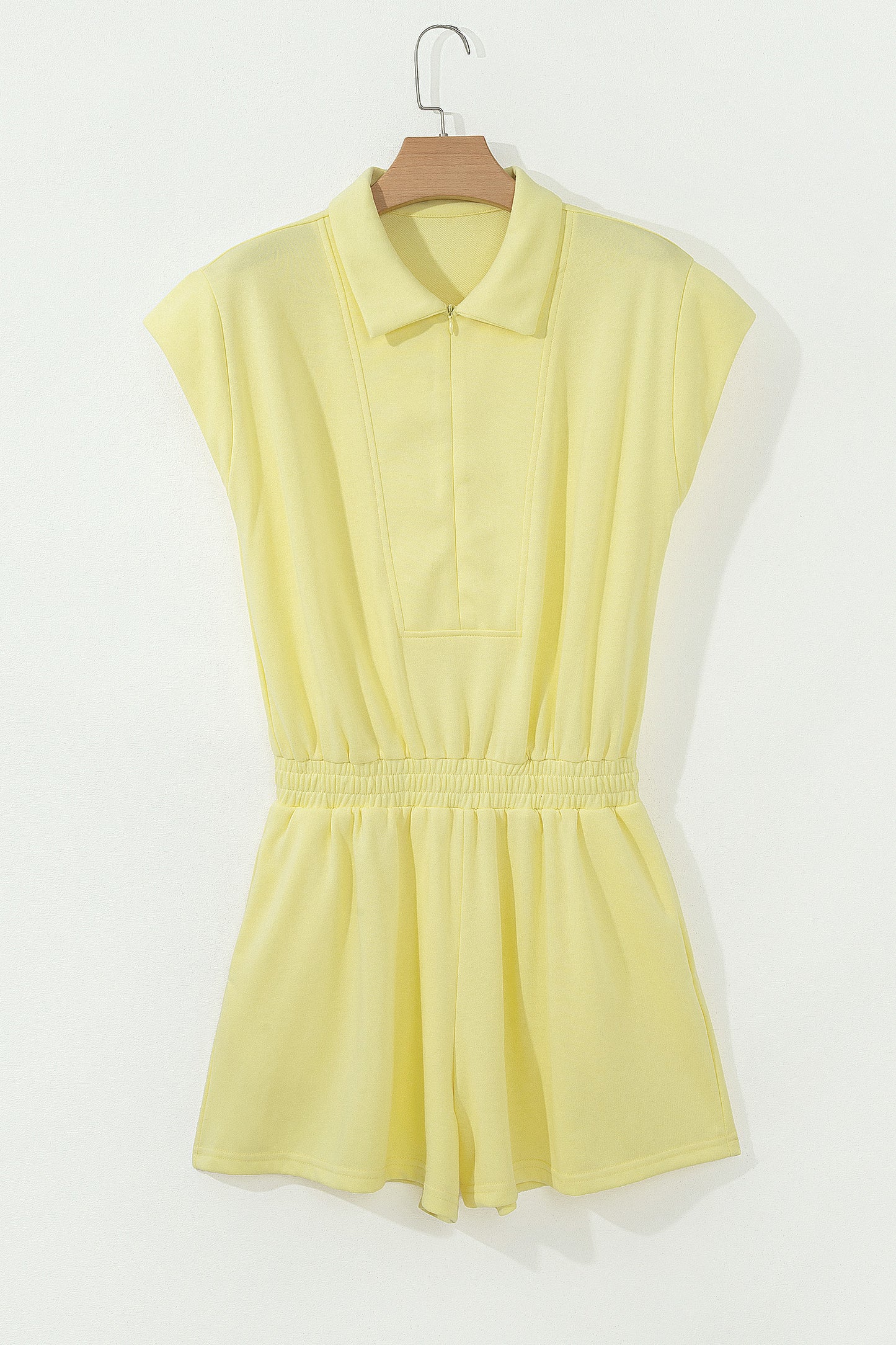 Yellow Cream Half Zip Polo Tee Elastic Waist Romper-Bottoms/Jumpsuits & Rompers-[Adult]-[Female]-2022 Online Blue Zone Planet