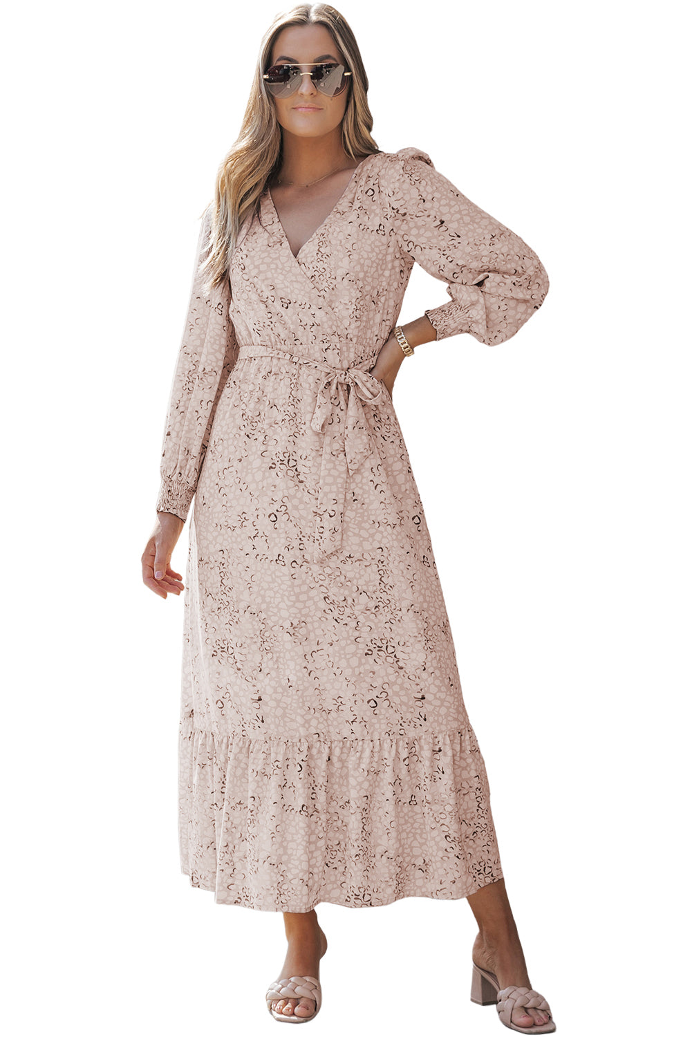 Blue Zone Planet | Sky Blue Printed Surplice Neck Bubble Sleeve Maxi Dress with Sash-TOPS / DRESSES-[Adult]-[Female]-2022 Online Blue Zone Planet