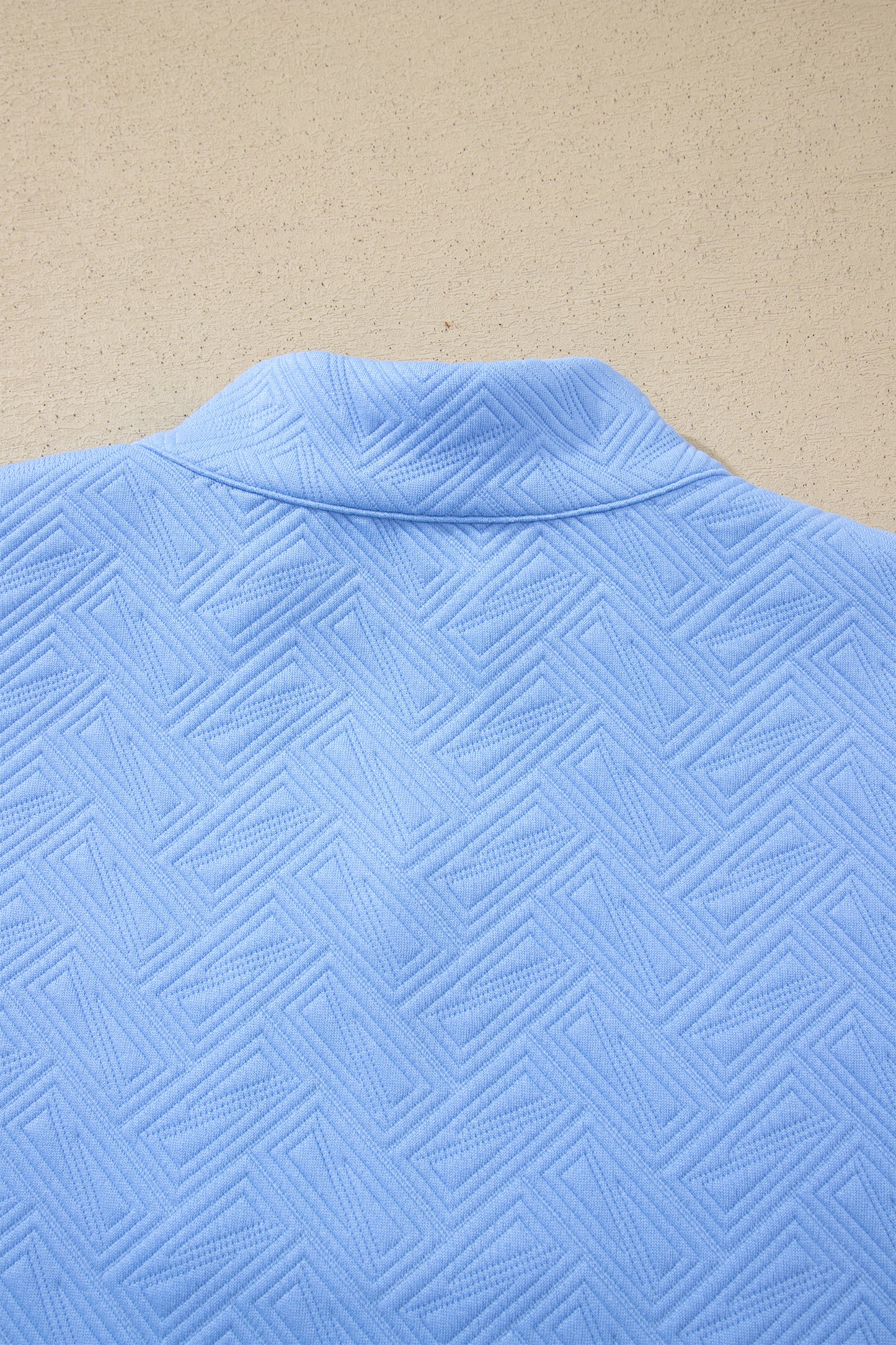 Myosotis Stylish Textured Stripe Trim Split Neck Puff Sleeve Top-Tops/Tops & Tees-[Adult]-[Female]-2022 Online Blue Zone Planet