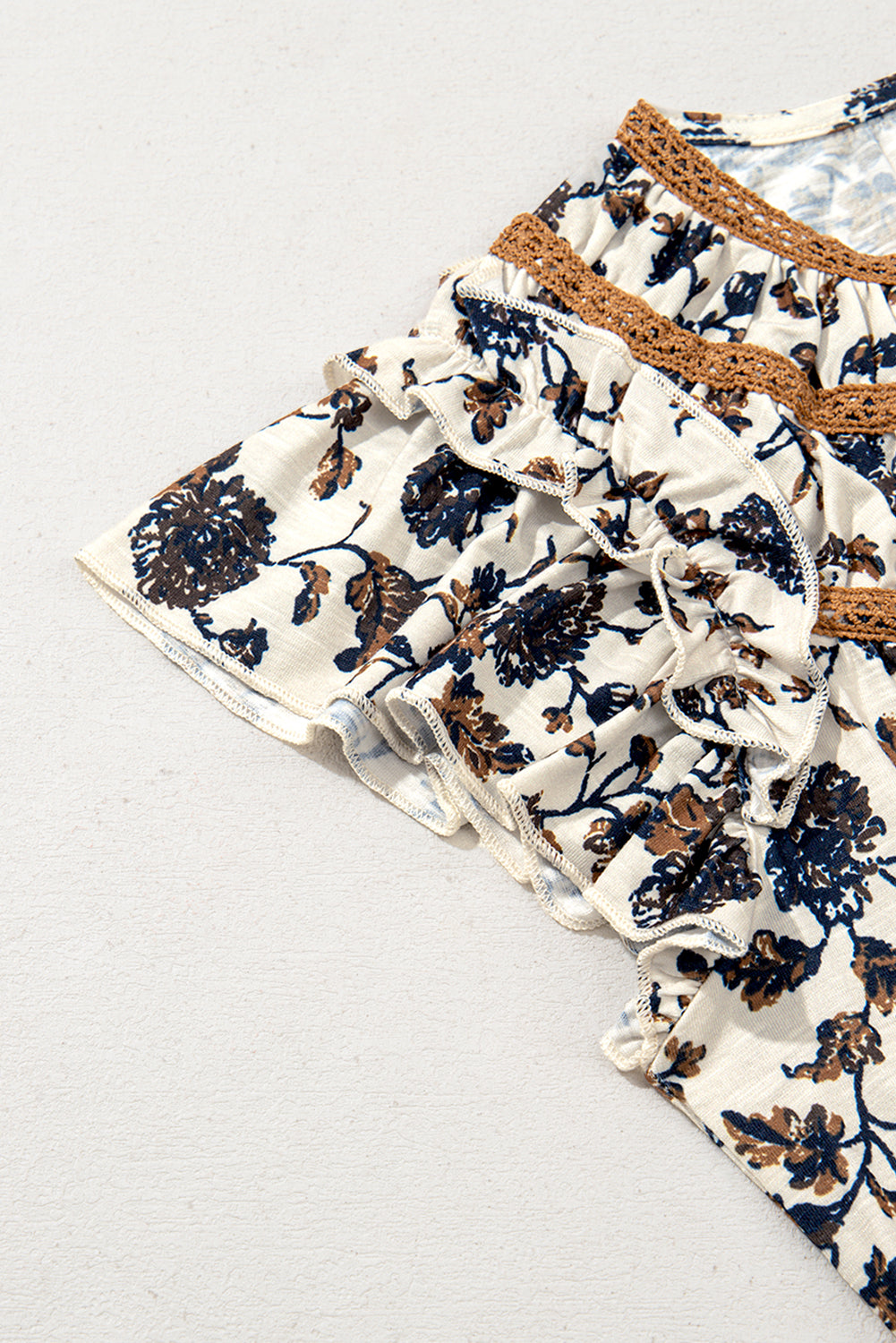 White Floral Frilly Blouse With Lace Up-Tops/Blouses & Shirts-[Adult]-[Female]-2022 Online Blue Zone Planet