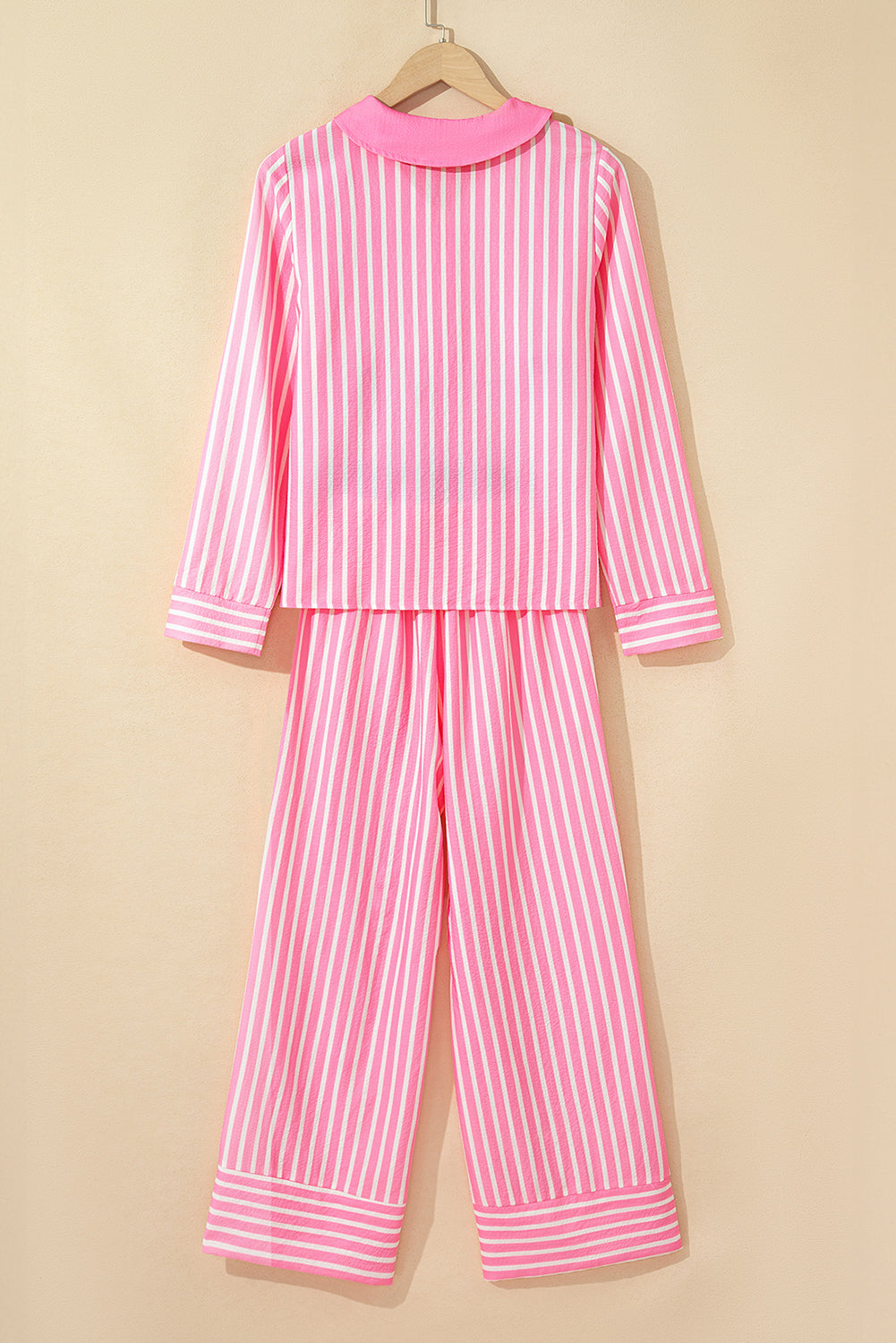 Pink Stripe Buttoned Front Long Sleeve Top and Pants 2 Piece Sleepwear-Loungewear & Sleepwear/Sleepwear-[Adult]-[Female]-2022 Online Blue Zone Planet