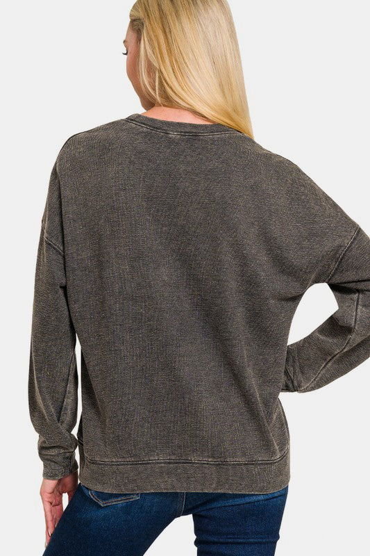 Zenana Washed Round Neck Dropped Shoulder Sweatshirt-TOPS / DRESSES-[Adult]-[Female]-2022 Online Blue Zone Planet