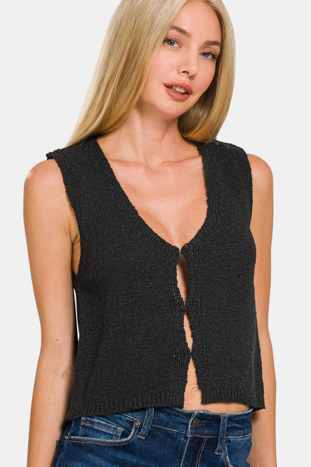 Zenana Hook and Eye Closure V-Neck Sweater Vest-TOPS / DRESSES-[Adult]-[Female]-2022 Online Blue Zone Planet