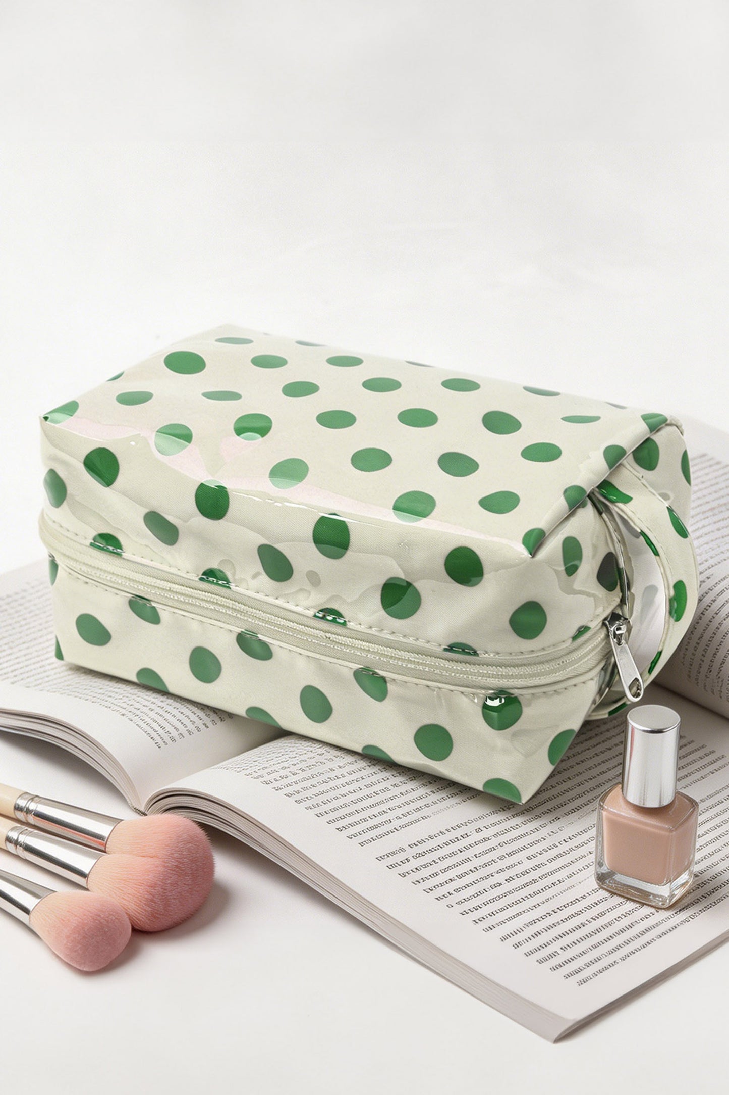 Orange Durable PVC Polka Dot Makeup Bag