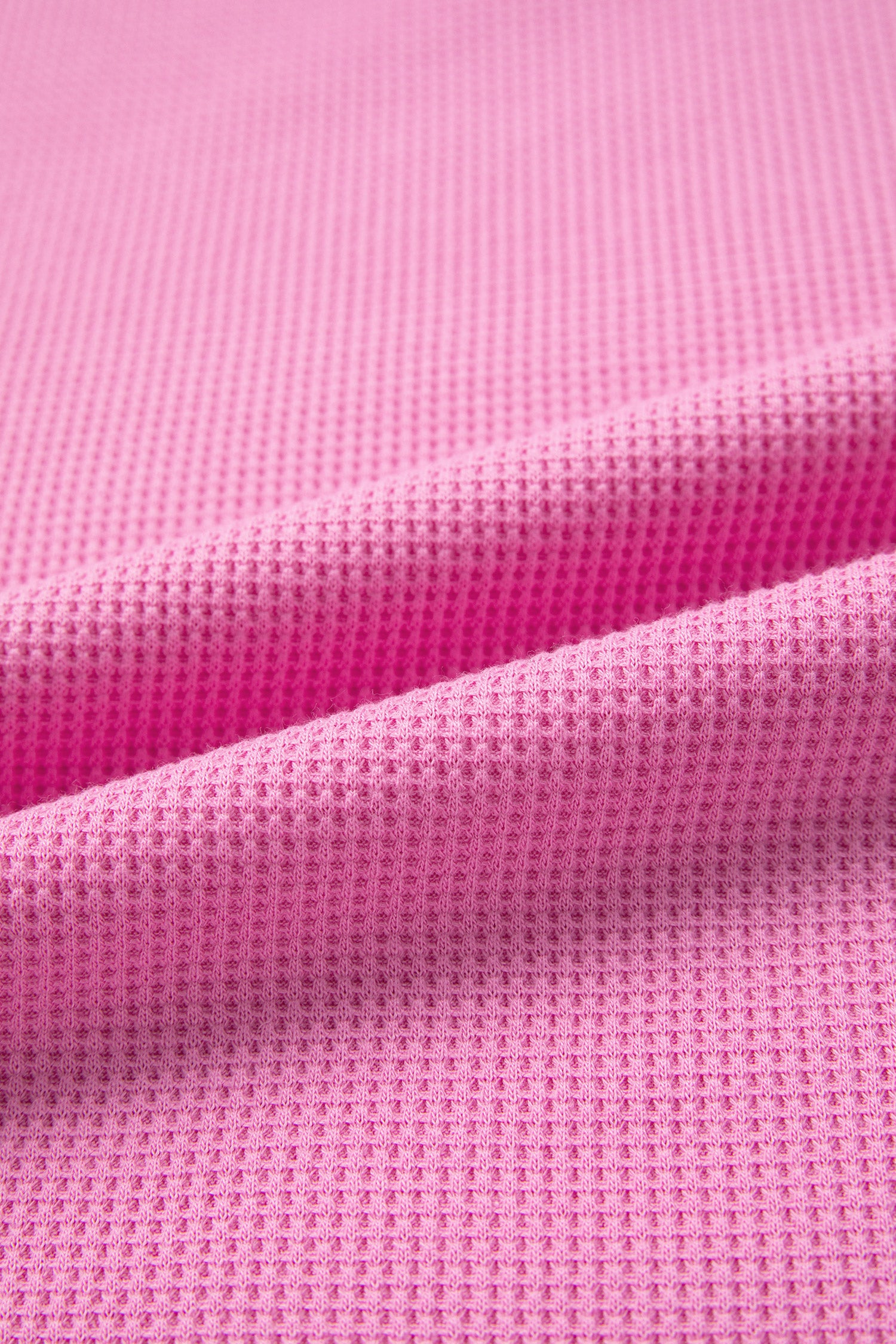 Bright Pink Waffle Textured Contrast Striped Patchwork Loose T Shirt-Tops/Tops & Tees-[Adult]-[Female]-2022 Online Blue Zone Planet