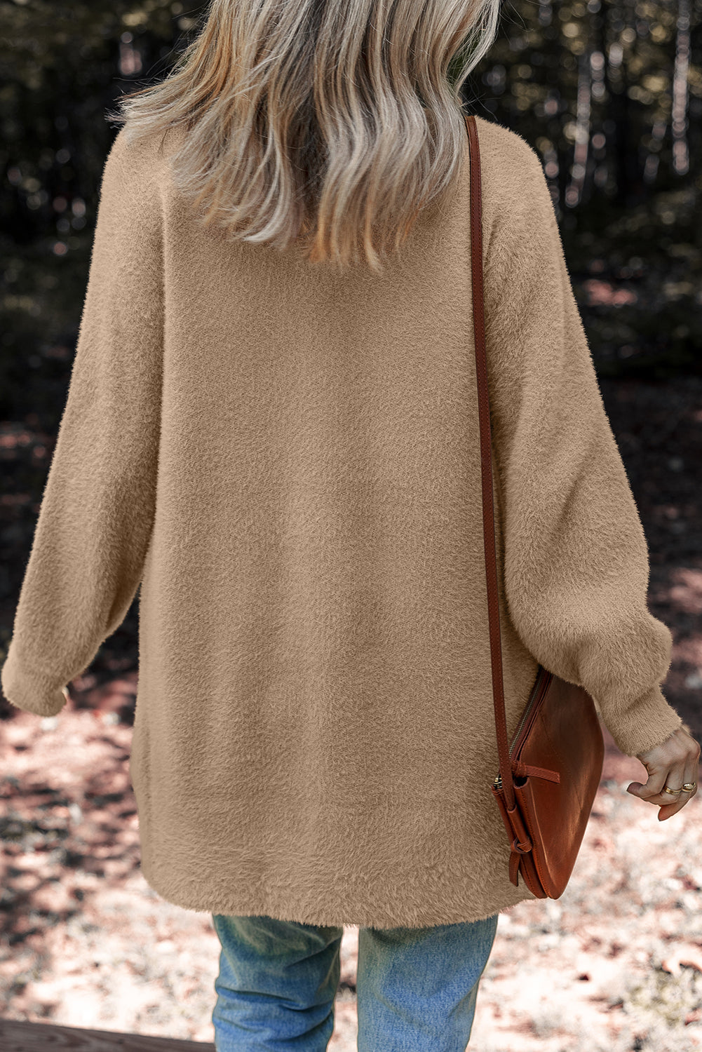 Smoke Gray Fuzzy Buttoned Front Midi Solid Cardigan-Sweaters & Cardigans/Cardigans-[Adult]-[Female]-2022 Online Blue Zone Planet