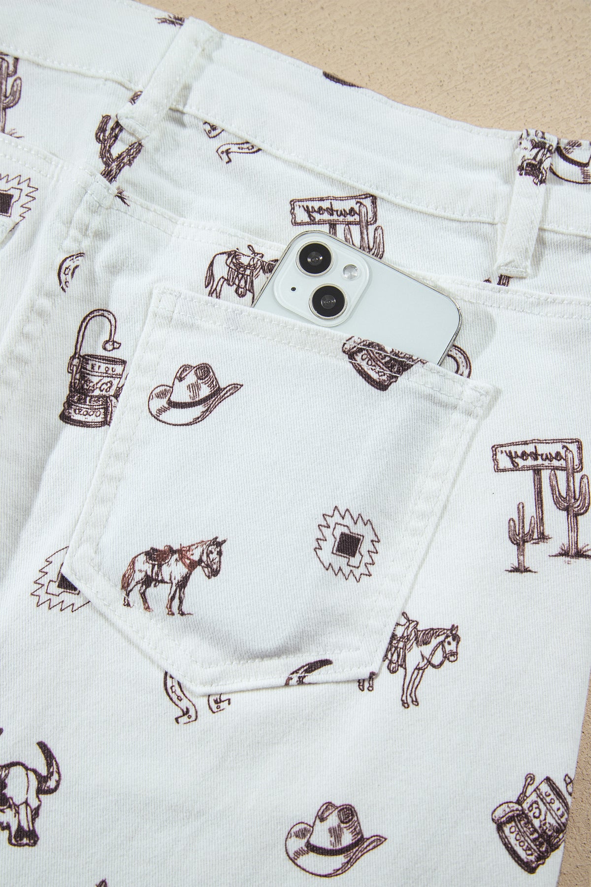 White Western Print Cactus Horse Bull Denim Skirt-Bottoms/Skirts & Petticoat-[Adult]-[Female]-2022 Online Blue Zone Planet