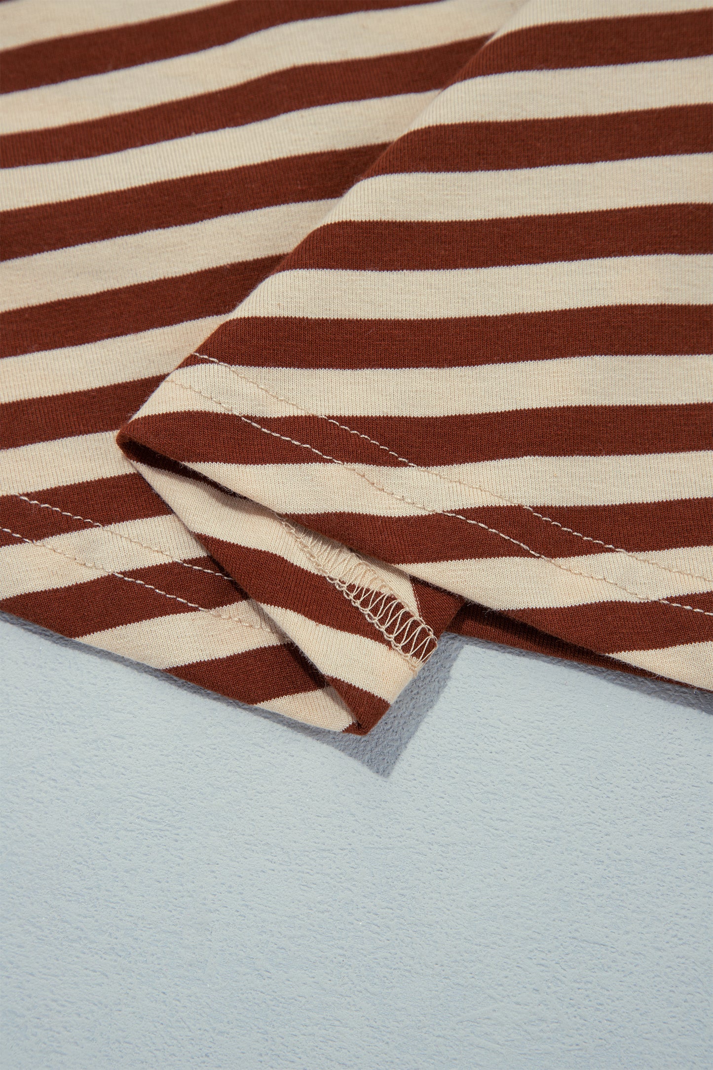 Brown Stripe Striped Colorblock Cuffs Round Neck Long Sleeve Shift Dress