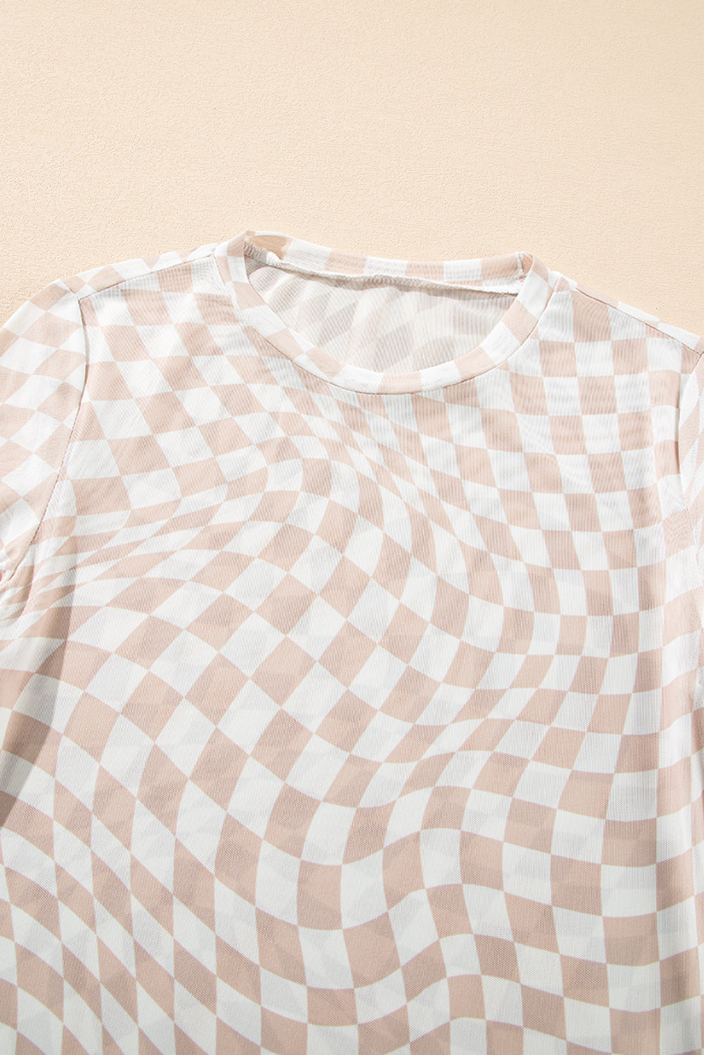 Blue Zone Planet | Rose Checkered Pattern Mesh Mock Neck Long Sleeve Top-Tops/Long Sleeve Tops-[Adult]-[Female]-2022 Online Blue Zone Planet