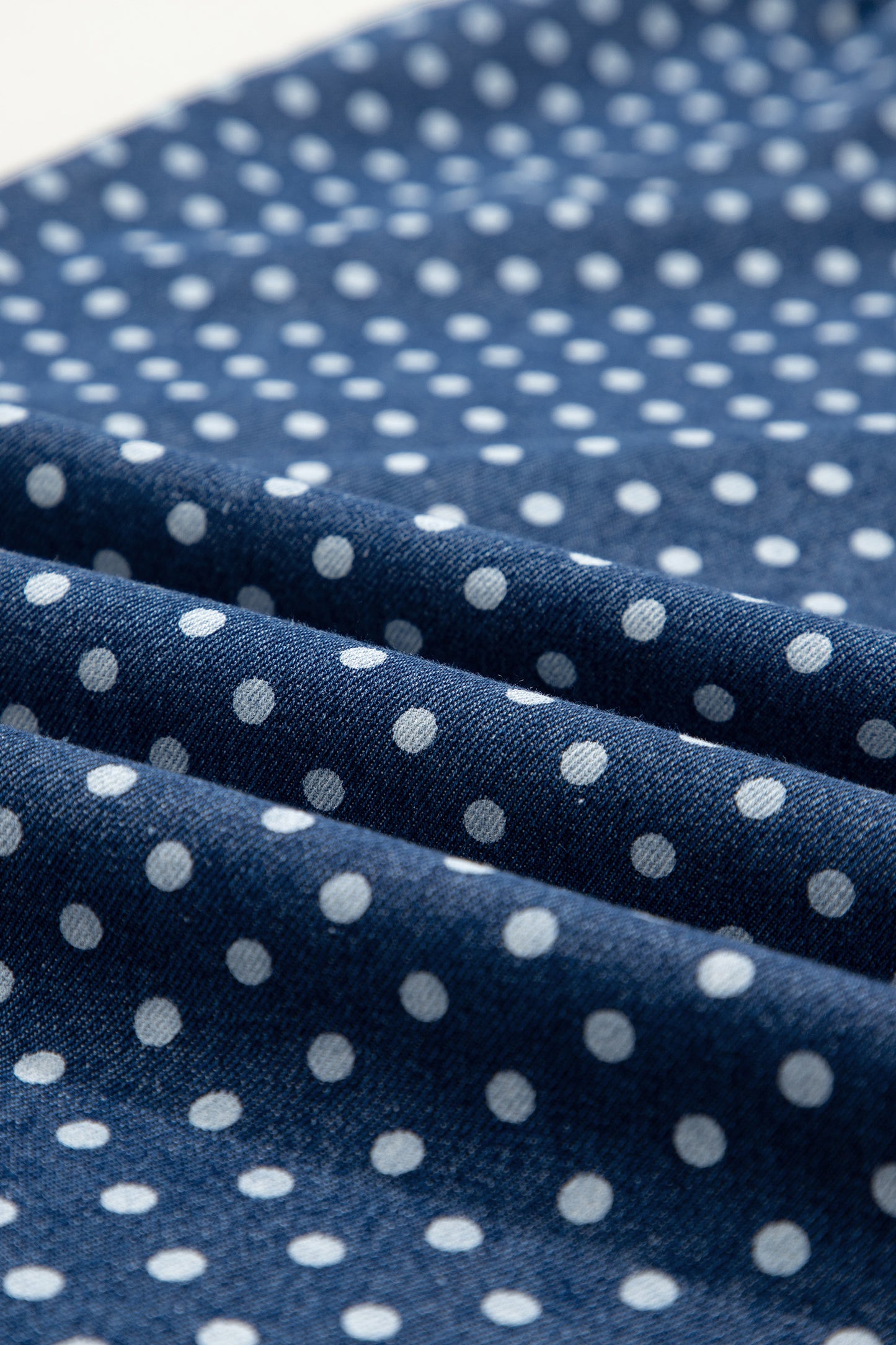 Sky Blue Polka Dot Print Button Pleated Detail Wide Leg Jeans-Bottoms/Jeans-[Adult]-[Female]-2022 Online Blue Zone Planet