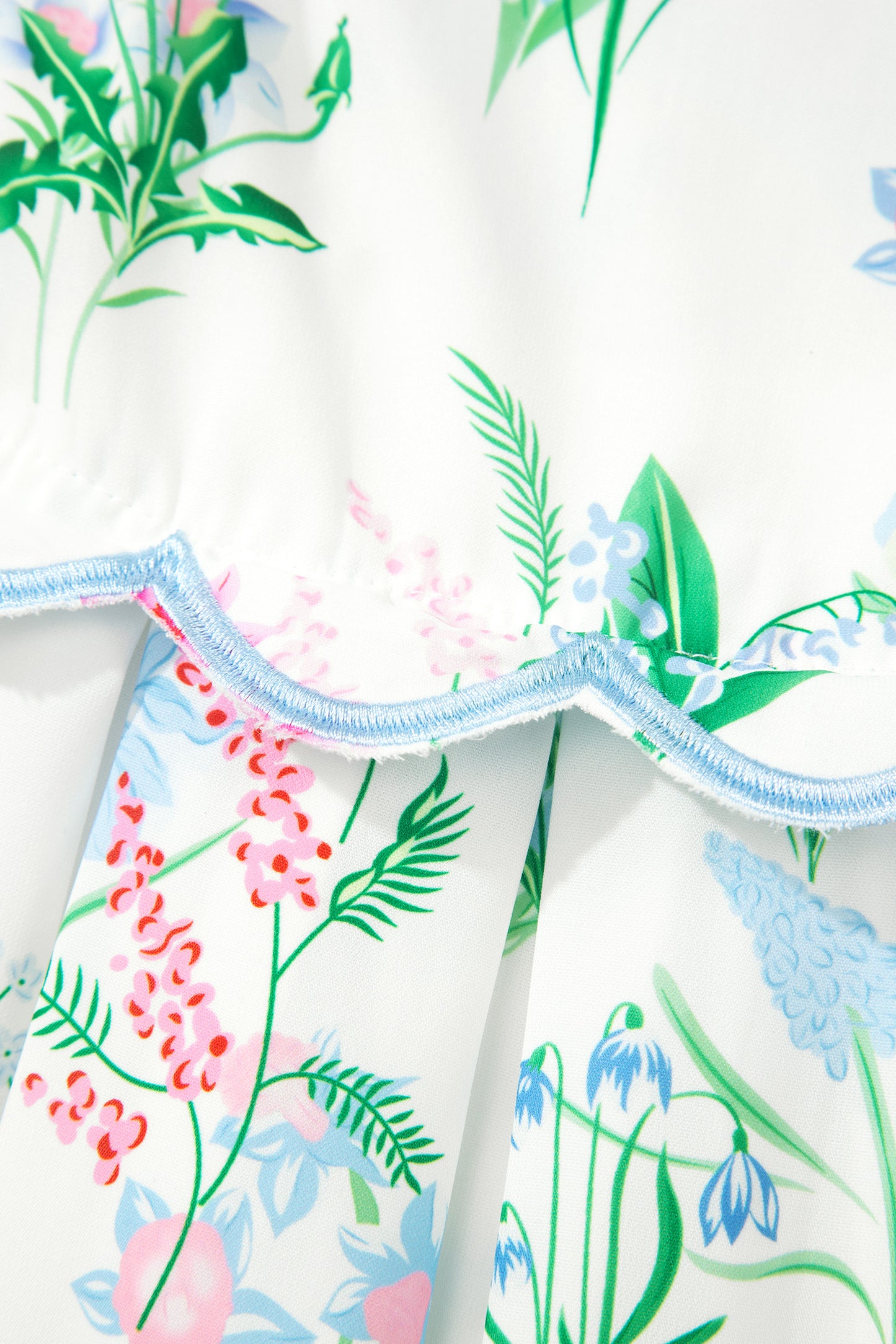 Beige Floral Print Contrast Trim Self-tie Straps High Waist Midi Dress-TOPS / DRESSES-[Adult]-[Female]-2022 Online Blue Zone Planet