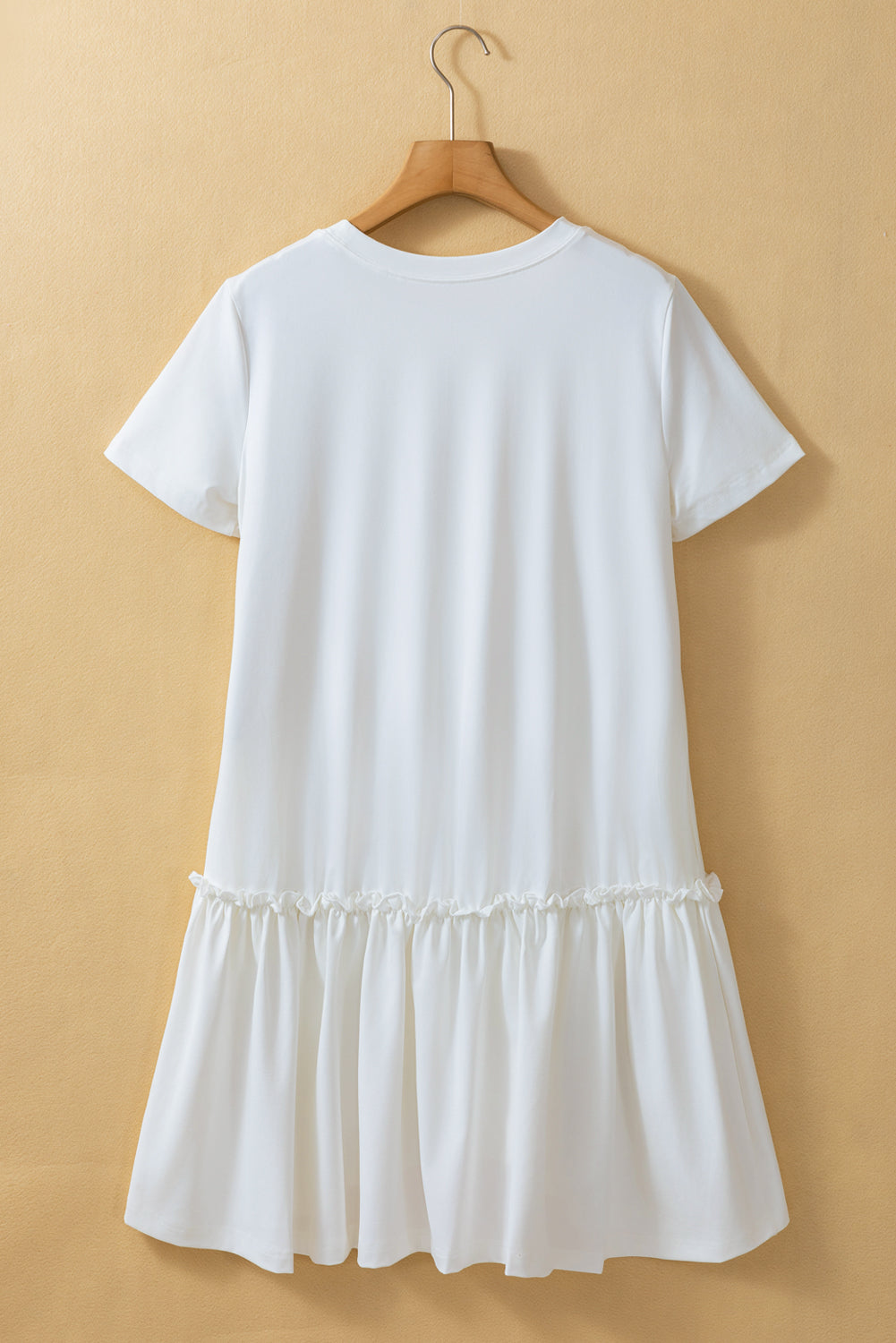 Blue Zone Planet | White Frilly Splicing Hem Short Sleeve Dress-TOPS / DRESSES-[Adult]-[Female]-2022 Online Blue Zone Planet