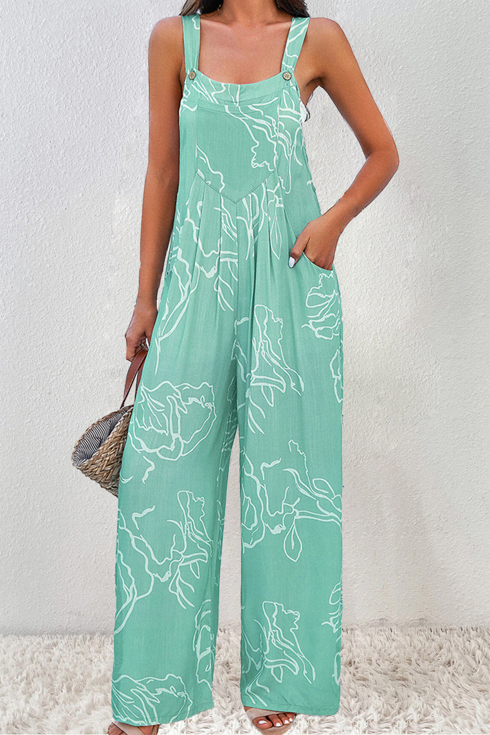 Printed Wide Strap Jumpsuit-TOPS / DRESSES-[Adult]-[Female]-2022 Online Blue Zone Planet