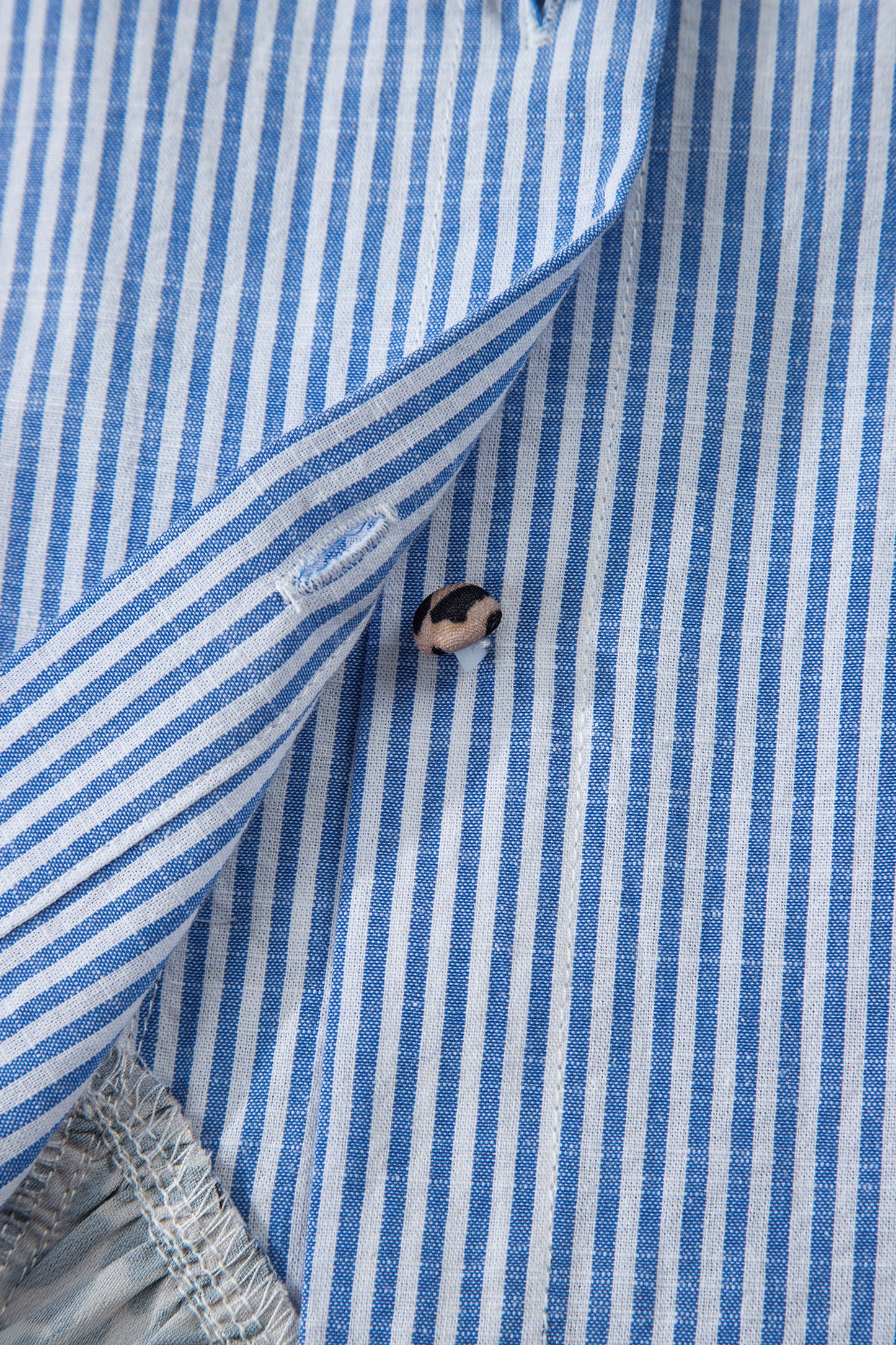 Sky Blue Stripe Contrast Frilled Leopard Trim Casual Long Sleeve Shirt-Tops/Blouses & Shirts-[Adult]-[Female]-2022 Online Blue Zone Planet