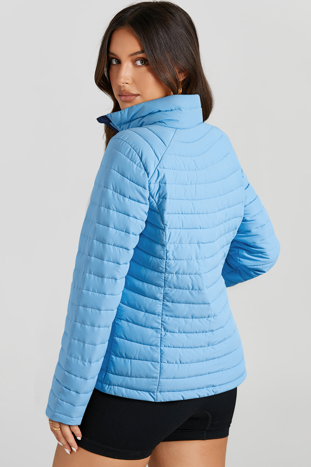 Burgundy Solid Color Quilted Zip-up Puffer Jacket-Outerwear/Coats-[Adult]-[Female]-2022 Online Blue Zone Planet