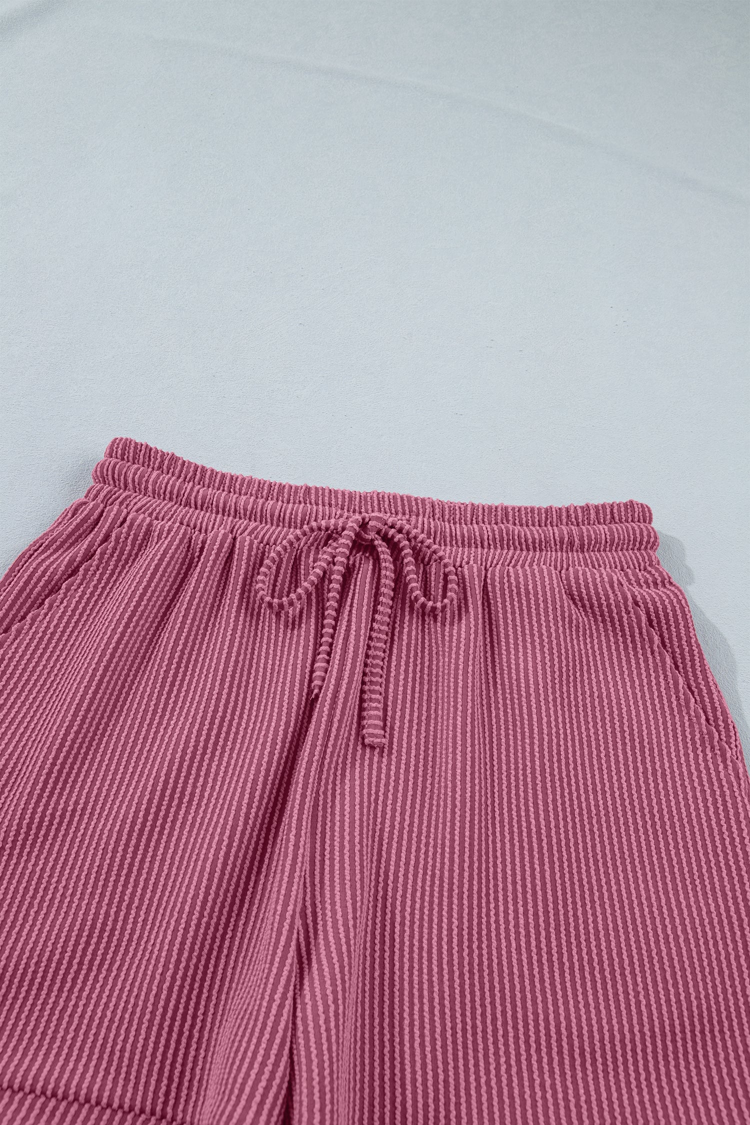 Pitaya Pink Twisted Ribbed Loose Tee Drawstring Elastic Waist 2pcs Short Set-Two Piece Sets/Short Sets-[Adult]-[Female]-2022 Online Blue Zone Planet