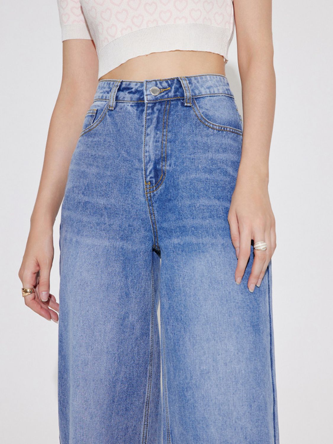 High Waist Straight Leg Jeans with Pockets-[Adult]-[Female]-2022 Online Blue Zone Planet