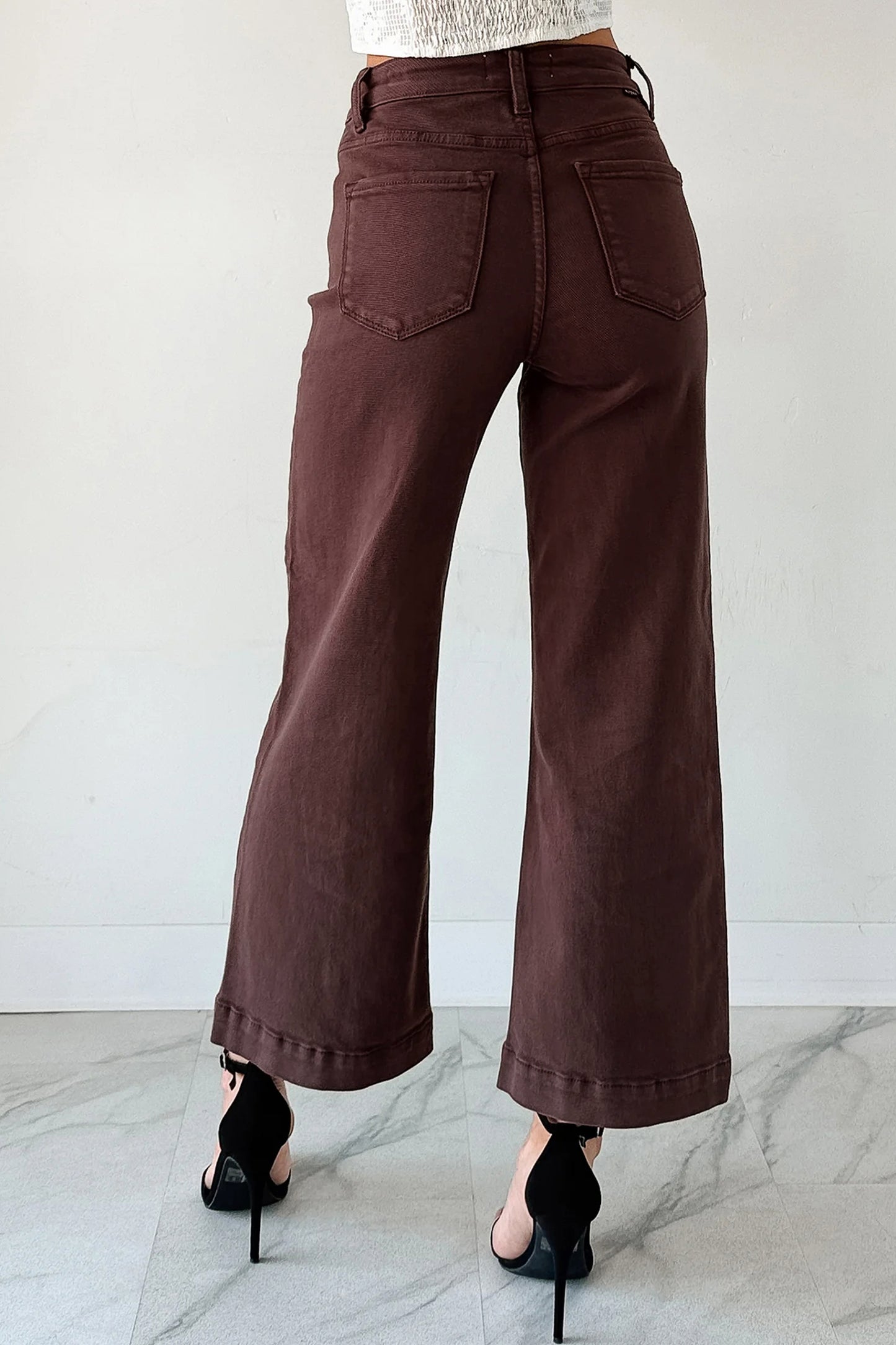 Red Sandalwood Solid Color Seamed Center Wide Leg Cropped Jeans-Bottoms/Jeans-[Adult]-[Female]-2022 Online Blue Zone Planet