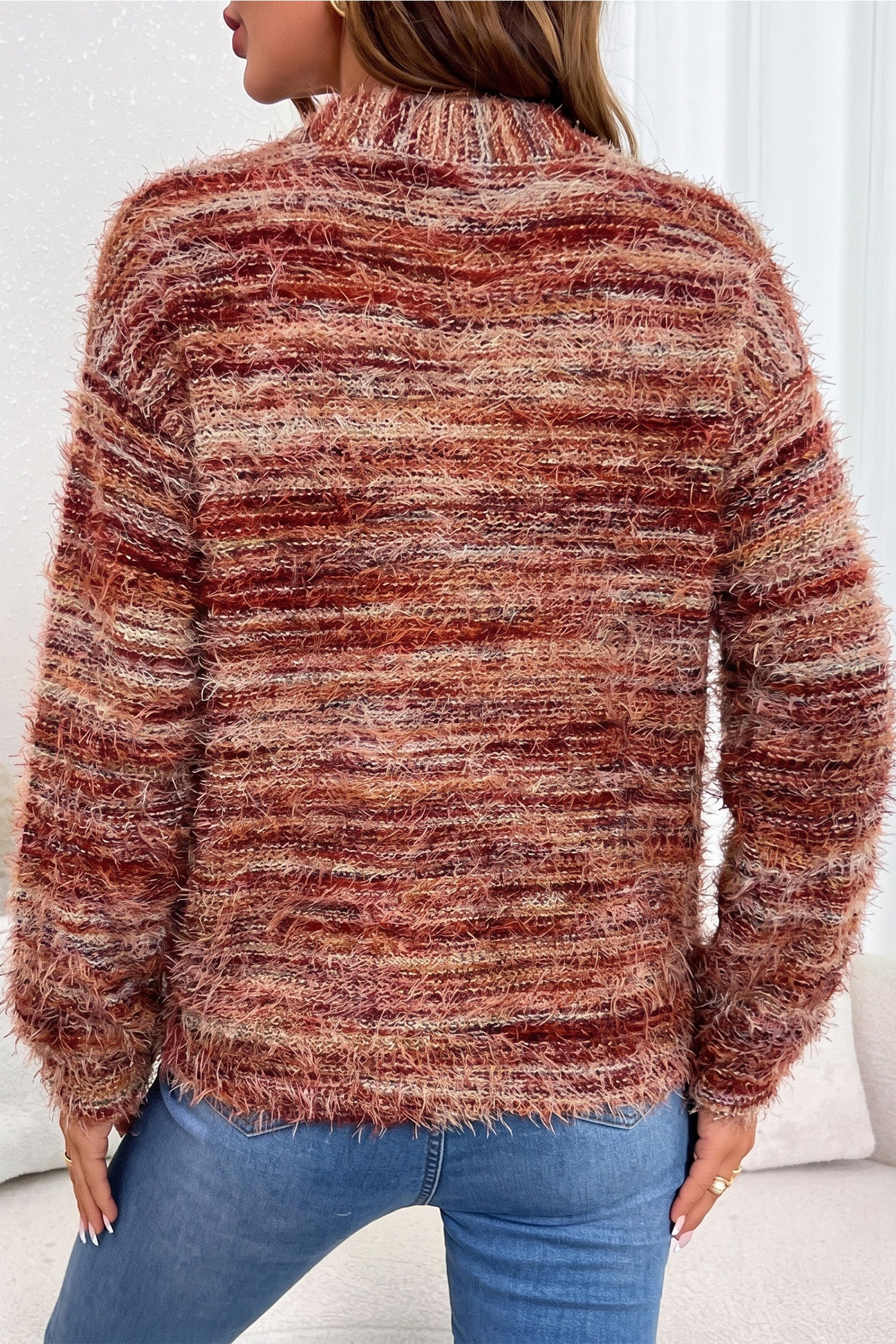 Tawny Fuzzy Striped Button Front Cardigan Sweater-Sweaters & Cardigans/Cardigans-[Adult]-[Female]-2022 Online Blue Zone Planet