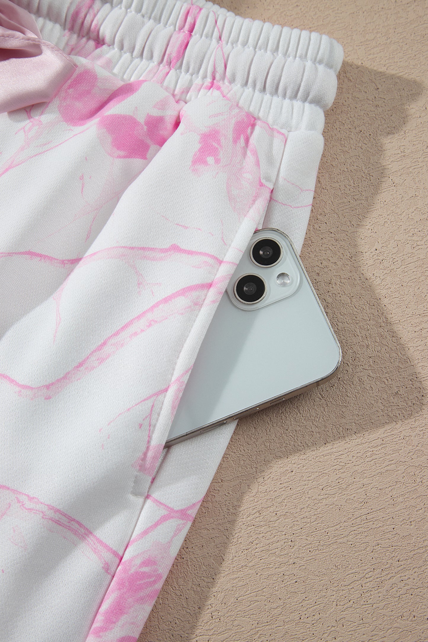 Pink Abstract Plant Print Long Sleeve V Neck Pant Set-Two Piece Sets/Pant Sets-[Adult]-[Female]-2022 Online Blue Zone Planet