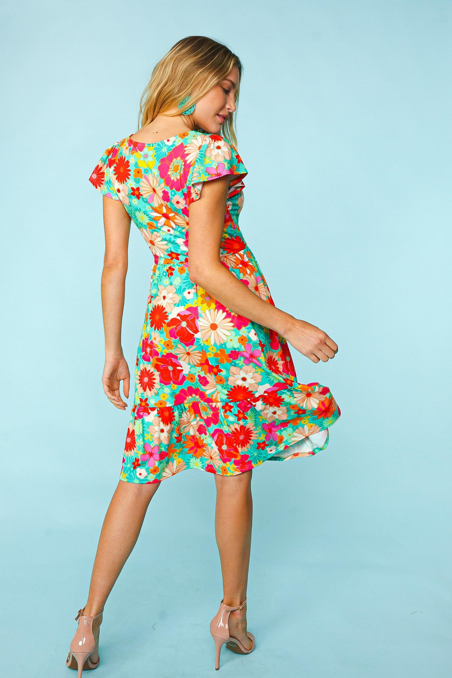 Haptics Floral Square Neck Short Sleeve Dress-TOPS / DRESSES-[Adult]-[Female]-2022 Online Blue Zone Planet