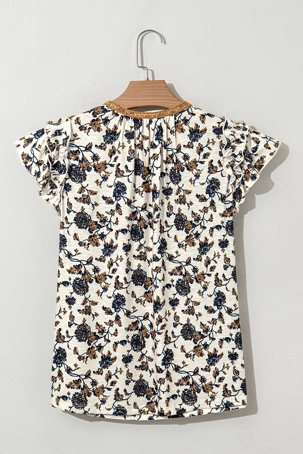White Floral Frilly Blouse With Lace Up-Tops/Blouses & Shirts-[Adult]-[Female]-2022 Online Blue Zone Planet