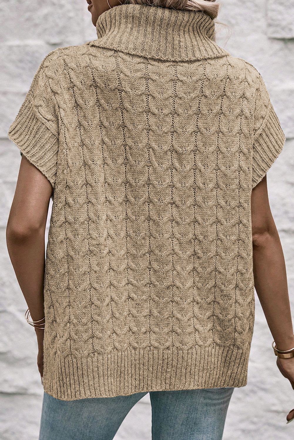 Medium Grey Cable Knit Turtleneck Batwing Sleeve Sweater-TOPS / DRESSES-[Adult]-[Female]-2022 Online Blue Zone Planet