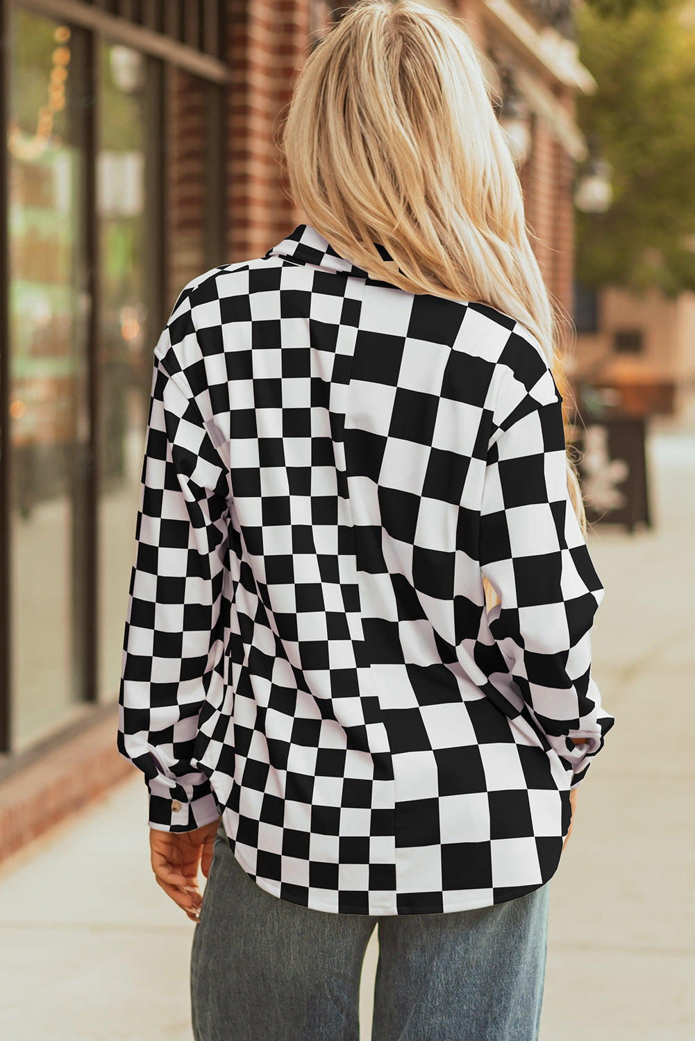 Black Checkerboard Flap Pocket Button Front Shacket-Outerwear/Plaid Shackets-[Adult]-[Female]-2022 Online Blue Zone Planet