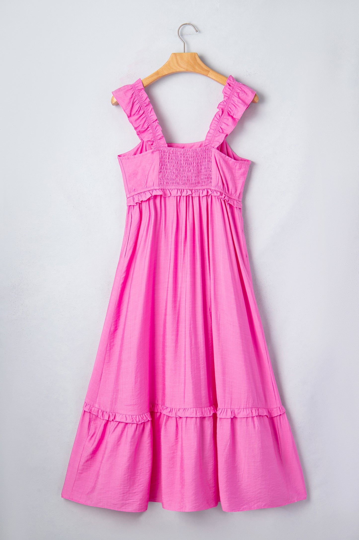 Bonbon Solid Color Ruffle Trim High Waist Sleeveless Maxi Dress-TOPS / DRESSES-[Adult]-[Female]-2022 Online Blue Zone Planet