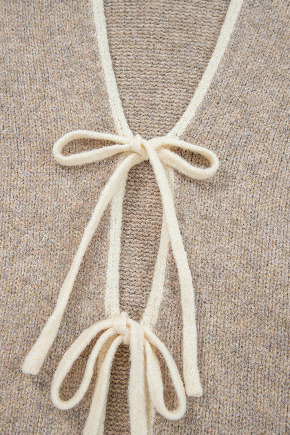 Pale Khaki Tied Front Drop Shoulder Chunky Casual Cardigan-Sweaters & Cardigans/Cardigans-[Adult]-[Female]-2022 Online Blue Zone Planet