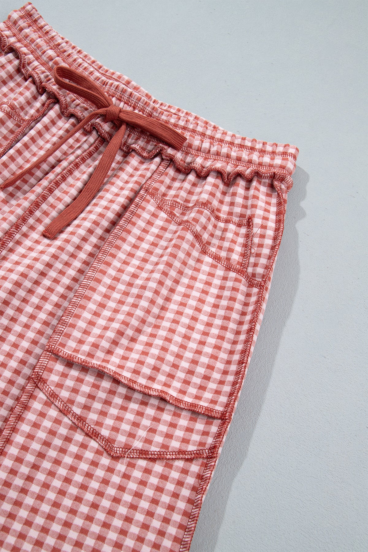 Red Plaid Contrast Trim Drawstring Elastic Waist Shift Pants-Bottoms/Pants & Culotte-[Adult]-[Female]-2022 Online Blue Zone Planet