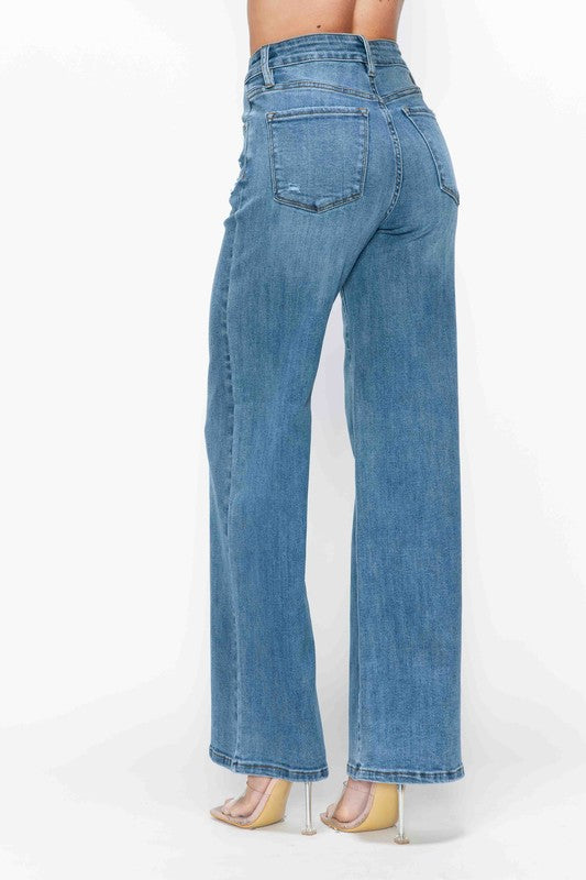 Blue Zone Planet | bytos Full Size High Rise Wide Leg Jeans with Pockets-BOTTOMS SIZES SMALL MEDIUM LARGE-[Adult]-[Female]-2022 Online Blue Zone Planet