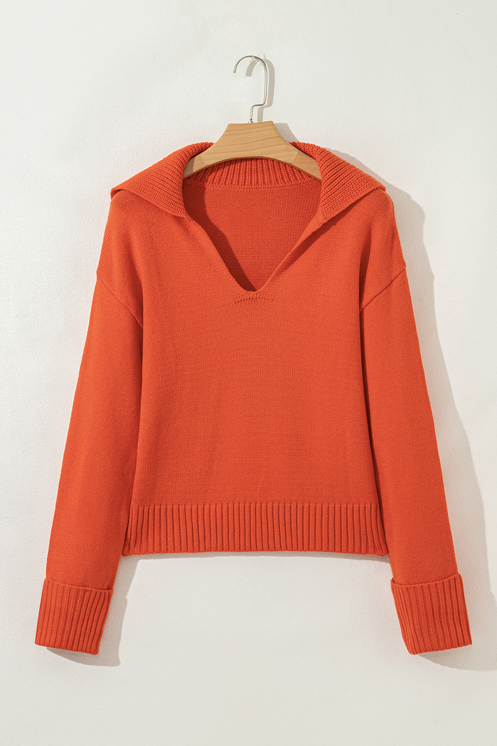 Flamingo Collared V Neck Ribbed Edge Sexy Elegant Sweater-TOPS / DRESSES-[Adult]-[Female]-2022 Online Blue Zone Planet