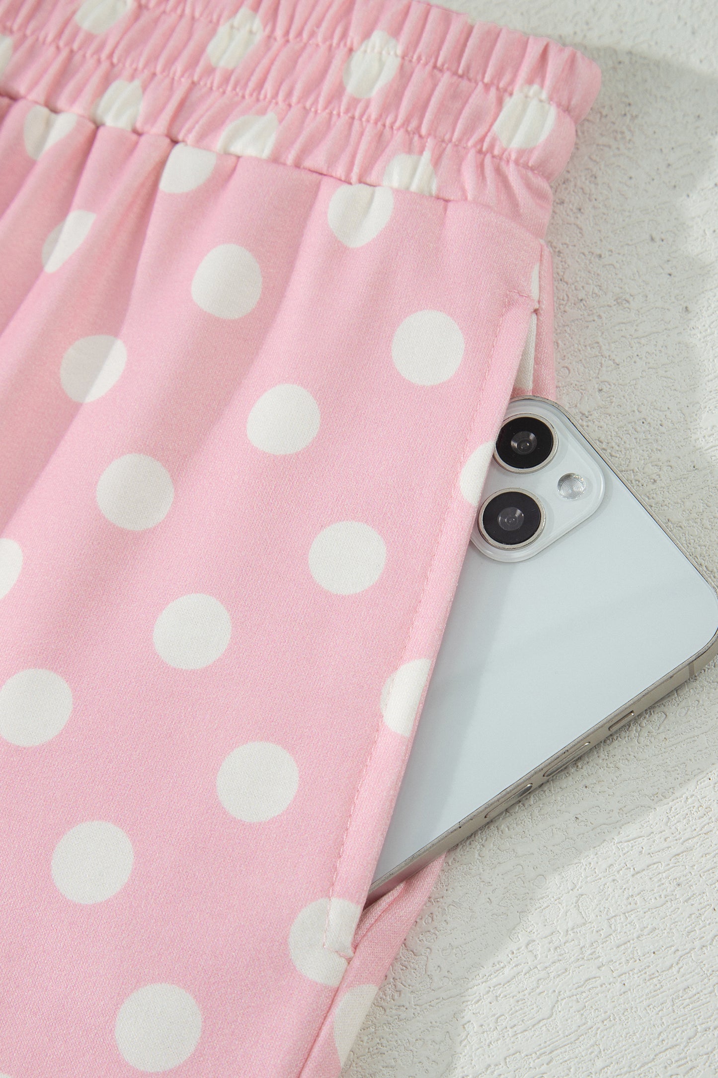 Pink Polka Dot Print Mock Neck Short Sleeve Top Shift Pant Set-Two Piece Sets/Pant Sets-[Adult]-[Female]-2022 Online Blue Zone Planet