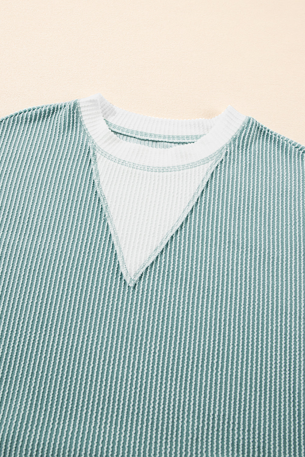Blue Zone Planet | Light Blue Corded Colorblock Drop Shoulder Loose Top-Tops/Long Sleeve Tops-[Adult]-[Female]-2022 Online Blue Zone Planet